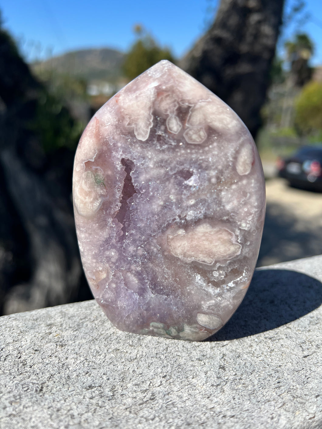 Lavendar Pink Amethyst Flower Agate Flame Cutbase