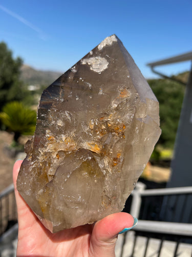 Smokey Citrine Elestial with Crystalized Iron Flakes on Top Double Terminated Point