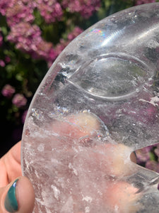 Quartz Carved Face Moon with Rainbows