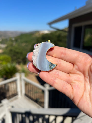 Agate Stalactite Moon Gold Electroformed Pendant