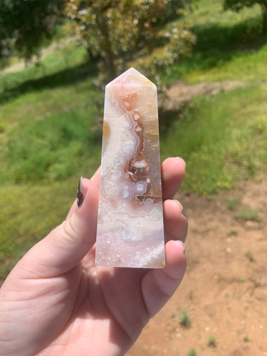 Pink Amethyst Flower Agate Tower