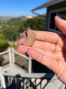 Pink Druzy Moon Gold Electroformed Moon Pendant