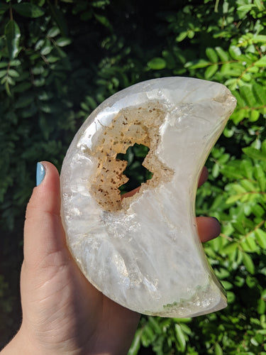 Quartz and Chlorite Druzy Pocket Hole Moon*