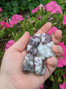 1 Light Purple/Pink Tourmaline Tumbled Stone with Smokey Quartz