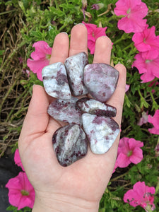 1 Light Purple/Pink Tourmaline Tumbled Stone with Smokey Quartz