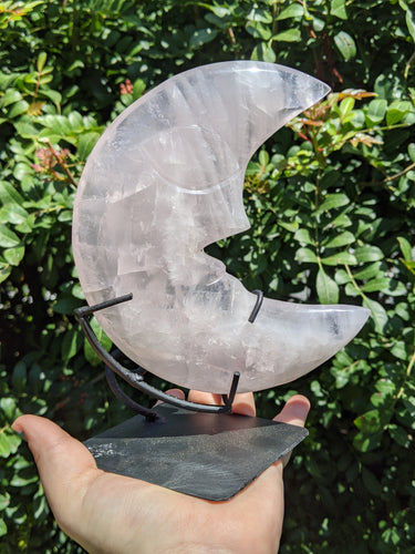 Rose Quartz Carved Moon Face with Stand*