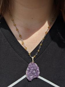 Amethyst Silver Lemon Quartz Jeweled Necklace*