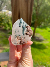 Load image into Gallery viewer, Green Tourmaline Lepidolite Standing Quartz