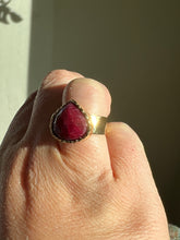 Load image into Gallery viewer, Ruby Dyed 24kt Gold Overlay Ring Size 7 adjustable