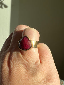 Ruby Dyed 24kt Gold Overlay Ring Size 7 adjustable