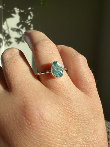 Apatite Gem Rough Sterling Ring Size 8.75