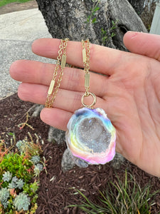 Aura Geode Agate with Gold Chain