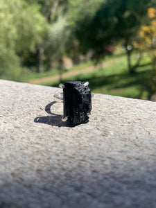 Black Tourmaline Sterling Silver Adjustable Ring Size 7