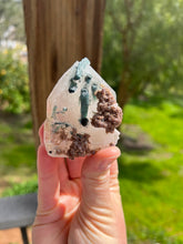 Load image into Gallery viewer, Green Tourmaline Lepidolite Standing Quartz