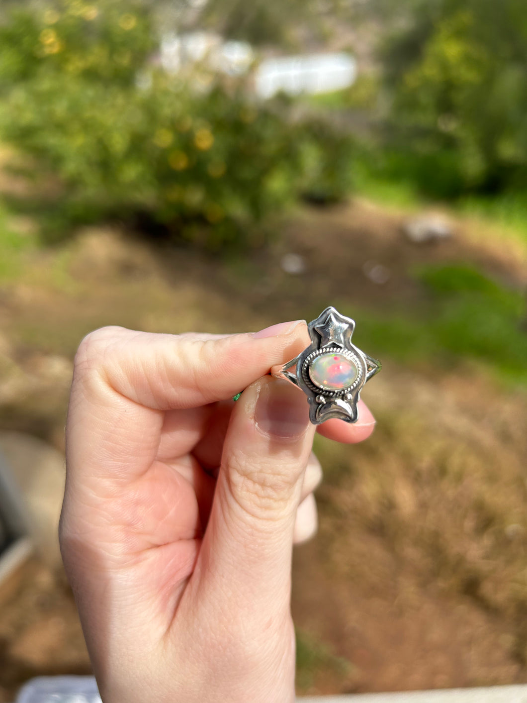 Ethiopian Opal Moon And Star Ring Size 9