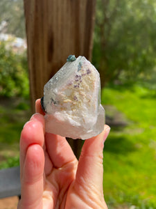 Green Tourmaline Lepidolite Standing Quartz