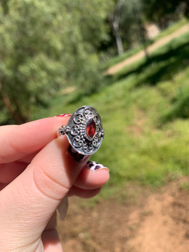 Garnet Sterling Silver Ring Size 8