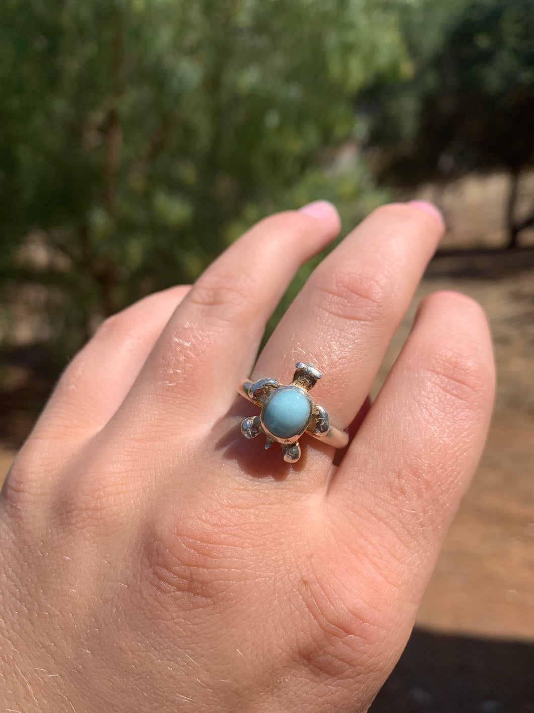 Larimar Turtle Sterling Silver Ring Size-8.25*!