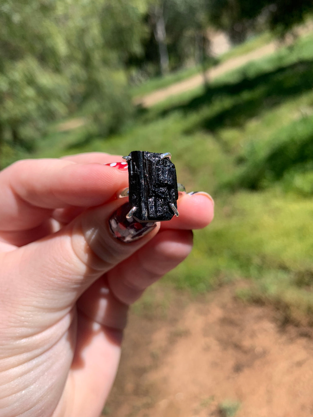 Black Tourmaline Sterling Silver Adjustable Ring Size 7