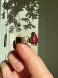 Ruby Dyed 24kt Gold Overlay Ring Size 7 adjustable