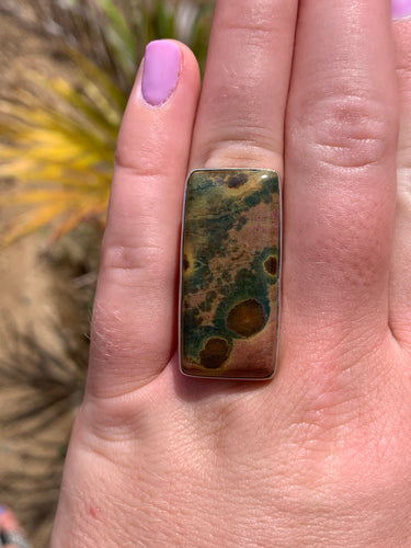 Polychrome Pink Jasper Ring Size 8*!