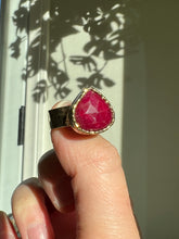 Load image into Gallery viewer, Ruby Dyed 24kt Gold Overlay Ring Size 7 adjustable