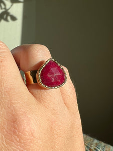 Ruby Dyed 24kt Gold Overlay Ring Size 7 adjustable