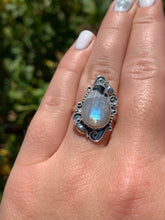 Load image into Gallery viewer, Rainbow Moonstone Sterling Silver Ring Size 8*!