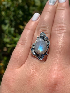 Rainbow Moonstone Sterling Silver Ring Size 8*!