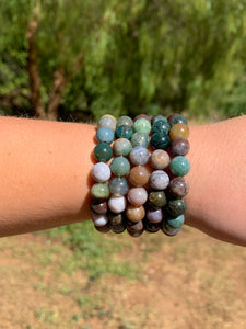 1 Mixed Moss Agate Bracelet with 9mm Beads