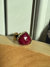 Load image into Gallery viewer, Ruby Dyed 24kt Gold Overlay Ring Size 7 adjustable