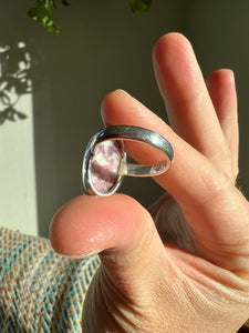 Pink Tourmaline and Quartz Sterling Ring Size 6