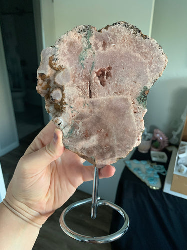 Pink Amethyst slab on stand