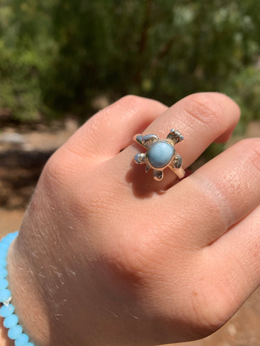 Larimar Turtle Sterling Silver Ring Size-7.5*!