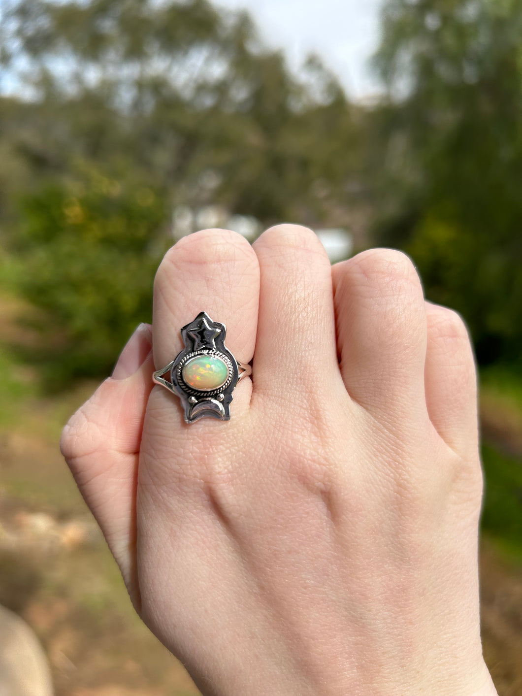 Ethiopian Opal Moon And Star Ring Size 8