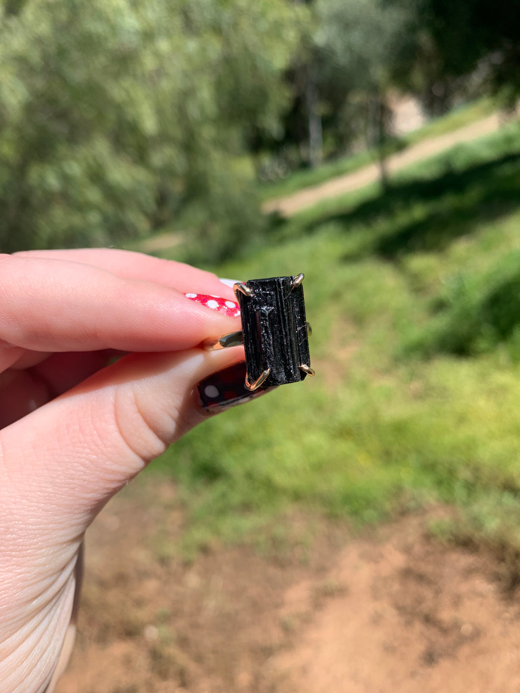 Black Tourmaline Gold Adjustable Ring From Size 8