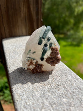 Load image into Gallery viewer, Green Tourmaline Lepidolite Standing Quartz