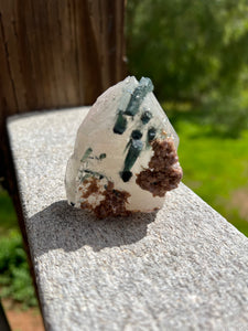 Green Tourmaline Lepidolite Standing Quartz