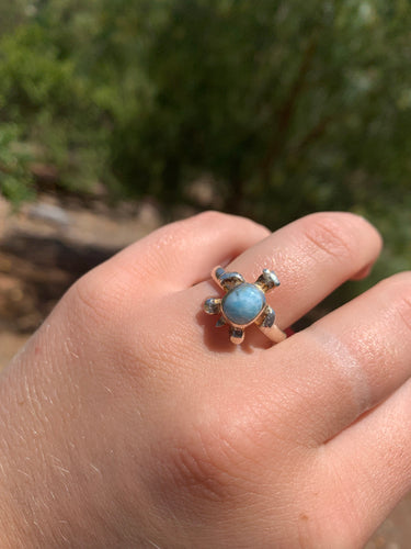 Larimar Turtle Sterling Silver Ring Size-8!