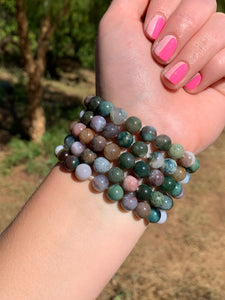 1 Mixed Moss Agate Bracelet with 9mm Beads