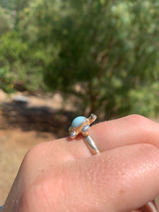 Larimar Turtle Sterling Silver Ring Size-8.25*!