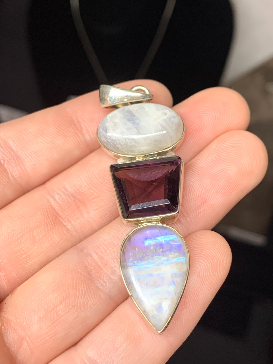 Rainbow Moonstone and Amethyst and Pendant*