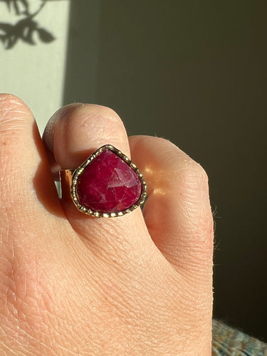 Ruby Dyed 24kt Gold Overlay Ring Size 7 adjustable