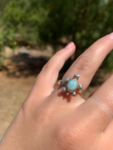 Larimar Turtle Sterling Silver Ring Size-7*!