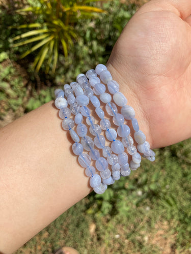 1 Blue Lace Agate Pebble Bracelet 5mm