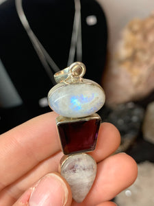 Rainbow Moonstone and Amethyst and Pendant*