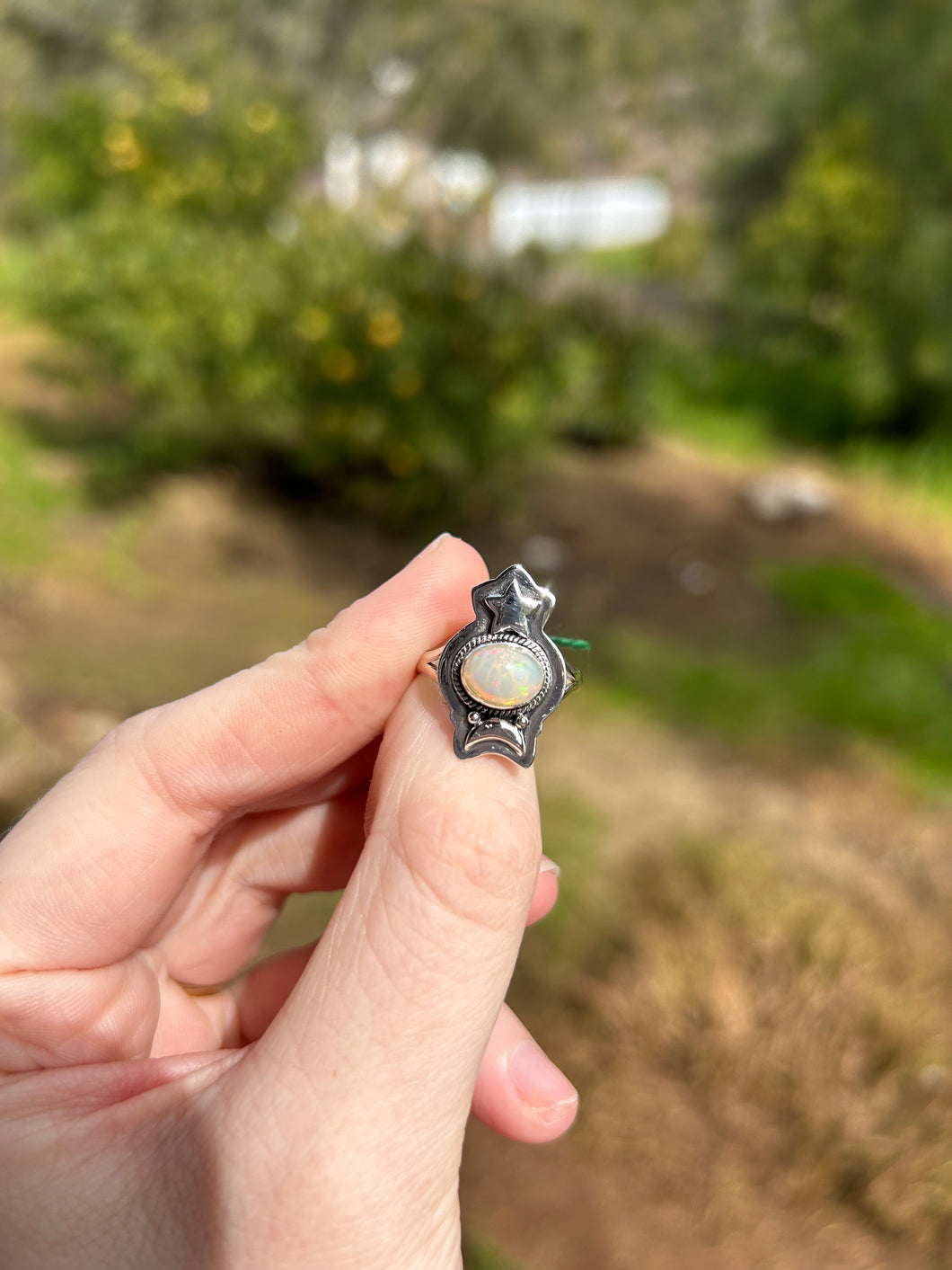 Ethiopian Opal Moon And Star Ring Size 7