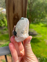 Load image into Gallery viewer, Green Tourmaline Lepidolite Standing Quartz