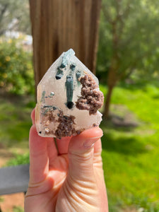 Green Tourmaline Lepidolite Standing Quartz