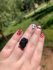 Black Tourmaline Sterling Silver Adjustable Ring Size 7